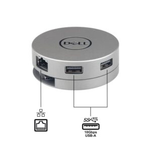 ITSPWR Bundle Containing Dell DA310 7-in-1 Docking Station, USB-C Mobile Adapter, Supports 4K 3840 x 2160, HDMI 2.0 and DisplayPort 1.2, 2xUSB-A, 1xUSB-C, 1x VGA, 1 RJ-45, and ITSPWR 4-Port Hub