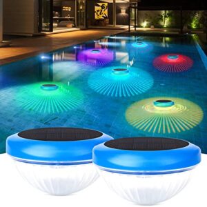 floating pool lights, solar pool lights with rgb color changing waterproof pool lights that float for swimming pool at night led pool lights for outdoor pool pond hot tub fountain garden (2 pcs)