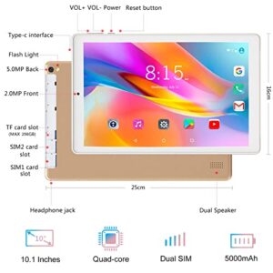 POWMUS 10 Inch Tablet Android 10 Phone Tablet, Tablet with Dual SIM, 32GB Quad Core, IPS Touchscreen, 8MP Rear Camera WiFi GPS Bluetooth USB C, Support 3G Phone Call, Include Tablet Leather Case