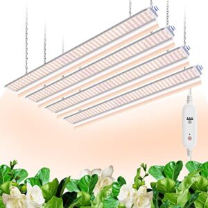 barrina t5 grow light, 2ft 120w(4x30w, 800w equivalent) full spectrum grow light with timer, color changing led grow lights for indoor plants, linkable hanging plant light for indoor growing, 4-pack