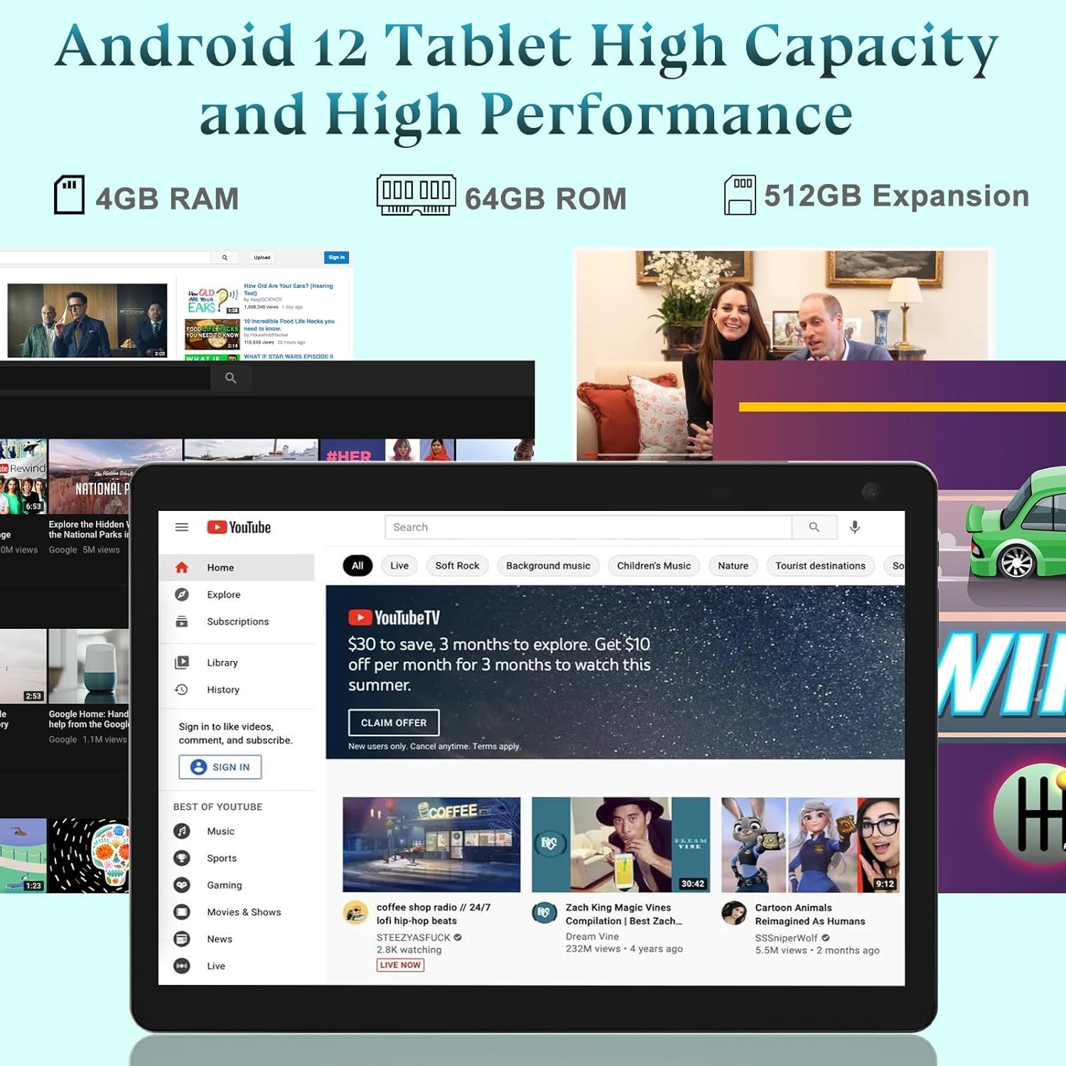 Android Tablet, 10 inch Tablets, 2GB+32GB Computer Tablet Support 512GB Expand, 2MP + 8MP Camera, IPS Screen, WiFi, Bluetooth, 6000mAh, Google GMS Certified Tableta
