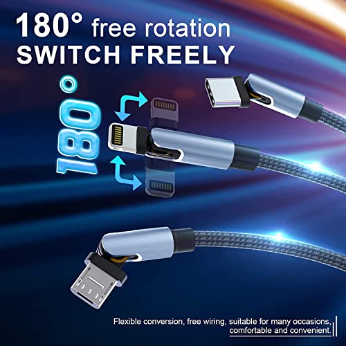 180°Rotation Multi Charging Cable, 3M Universal Phone Charger 2-in-1 USB A to C PD Port and 3 in 1 Charging Cable Cord with iPhone/Type C/Micro Connectors Sync Charger Adapter for Laptop/Tablet/Phone