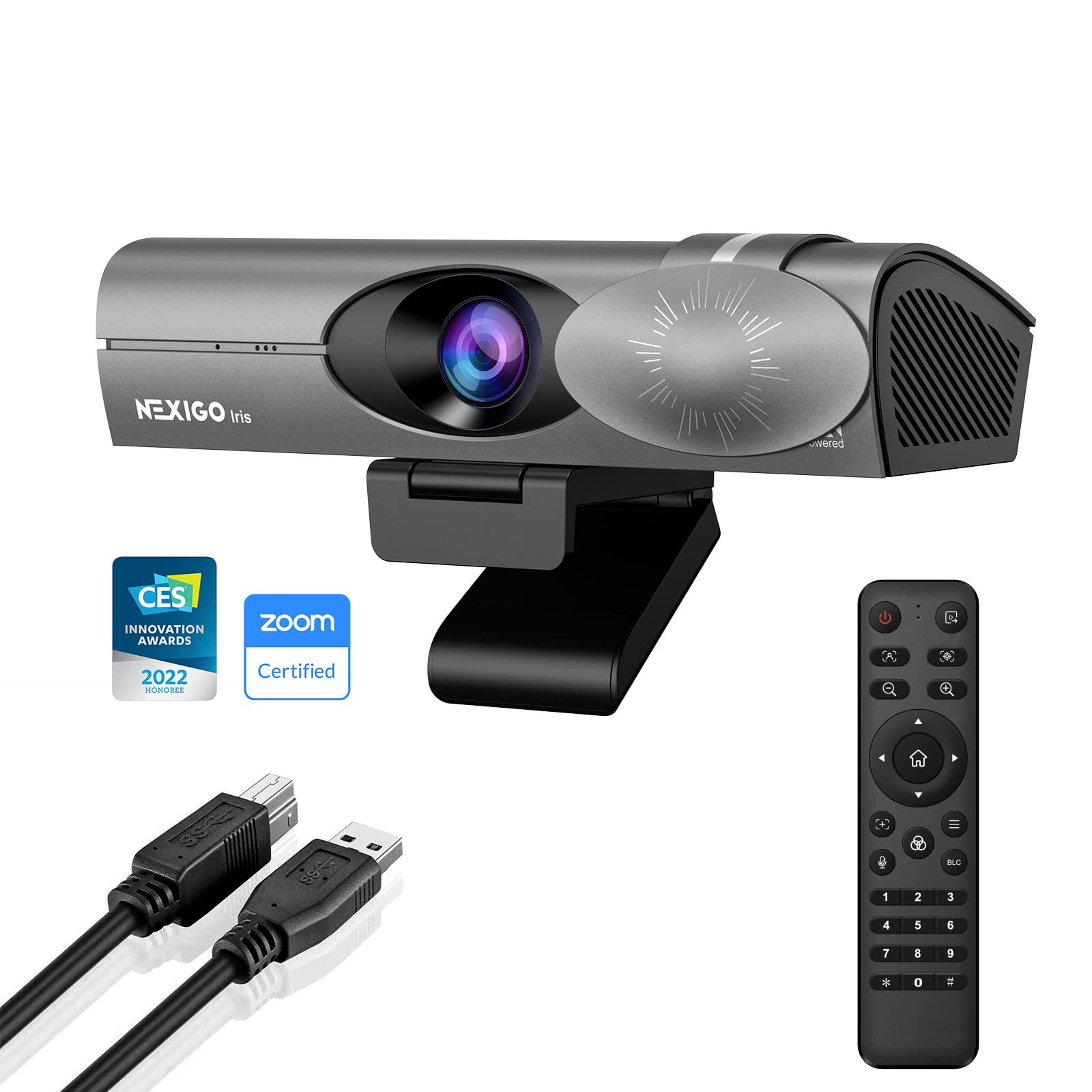 NexiGo Iris, 4K AI Webcam with 1/1.8" Sony_Sensor, Onboard Flash Memory, HDR, PiP, DSLR-Style Control, Auto Framing/Tracking with Flexible FOV, Noise-Canceling Mics, for Zoom/Teams/OBS and More