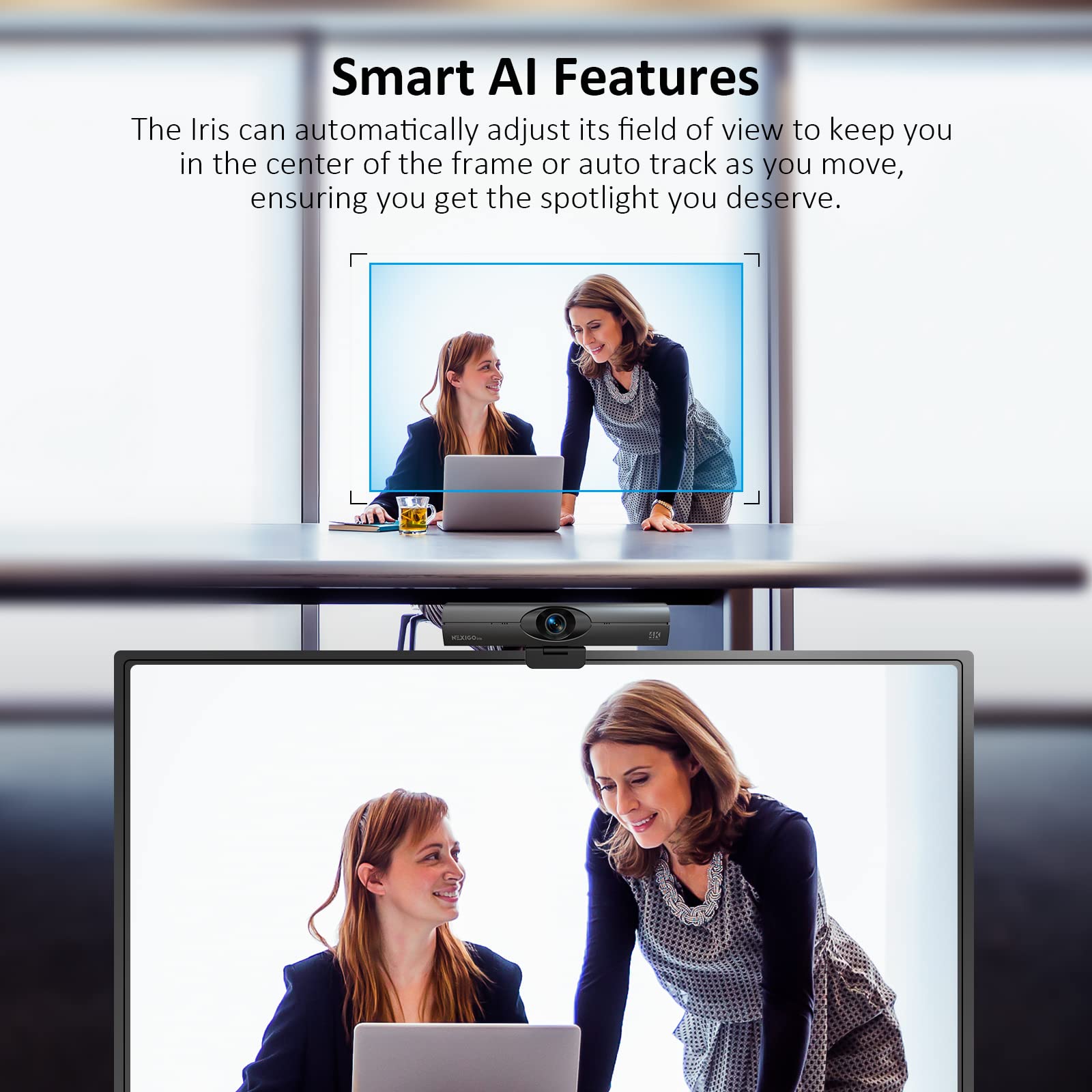 NexiGo Iris, 4K AI Webcam with 1/1.8" Sony_Sensor, Onboard Flash Memory, HDR, PiP, DSLR-Style Control, Auto Framing/Tracking with Flexible FOV, Noise-Canceling Mics, for Zoom/Teams/OBS and More