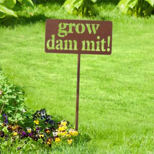 grow dammit garden signs decor- metal garden stakes sign funny gardening gifts with gift box for women men and gardeners (19.7 inches tall)