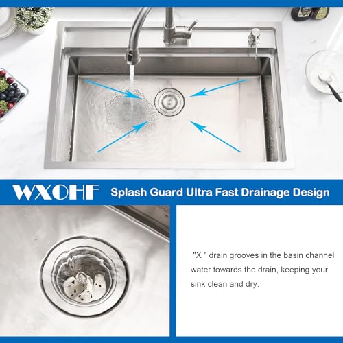 33 inch Drop in Kitchen Sink Splash Guard Workstation - Top Mount Sink 16 Gauge Stainless Steel Large Sink Single Bowl with Cutting Board and Accessories
