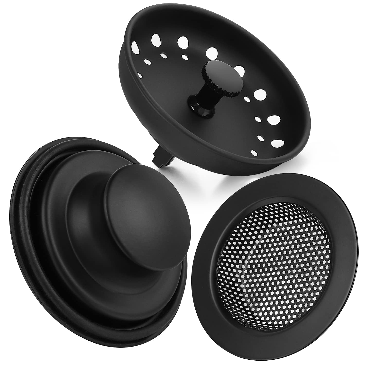 3 Pack of Kitchen Sink Stopper Strainer, Upgraded Sink Basket Strainer Set, Universal Anti-Clogging Sink Drain Strainer, Stainless Steel Kitchen Sink Drain Filter Sieve (Black)