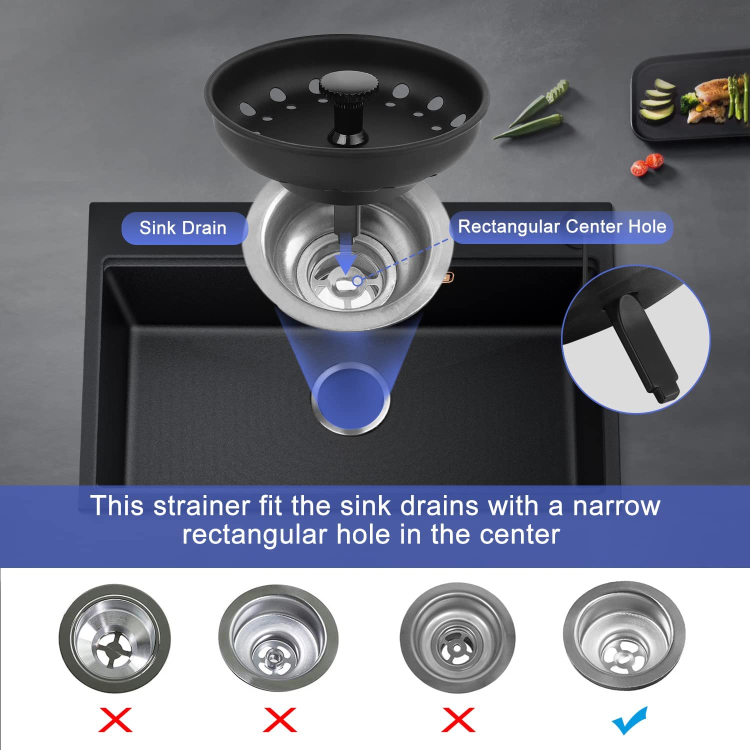 3 Pack of Kitchen Sink Stopper Strainer, Upgraded Sink Basket Strainer Set, Universal Anti-Clogging Sink Drain Strainer, Stainless Steel Kitchen Sink Drain Filter Sieve (Black)