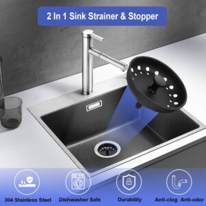 3 Pack of Kitchen Sink Stopper Strainer, Upgraded Sink Basket Strainer Set, Universal Anti-Clogging Sink Drain Strainer, Stainless Steel Kitchen Sink Drain Filter Sieve (Black)
