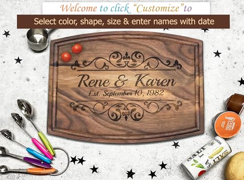 Personalized Wood Cutting Board Handmade in USA – Best Serves as Cheese board, Serving tray, Chopping board, Charcuterie board – Unique Wooden Gift for Wedding, Anniversary, House warming, Christmas