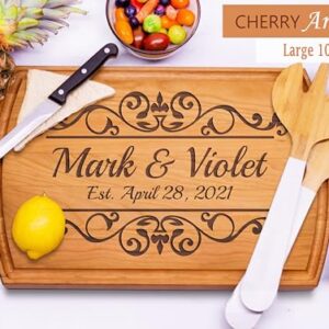 Personalized Wood Cutting Board Handmade in USA – Best Serves as Cheese board, Serving tray, Chopping board, Charcuterie board – Unique Wooden Gift for Wedding, Anniversary, House warming, Christmas