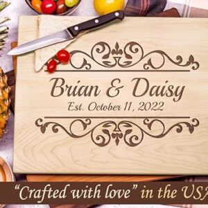 Personalized Wood Cutting Board Handmade in USA – Best Serves as Cheese board, Serving tray, Chopping board, Charcuterie board – Unique Wooden Gift for Wedding, Anniversary, House warming, Christmas