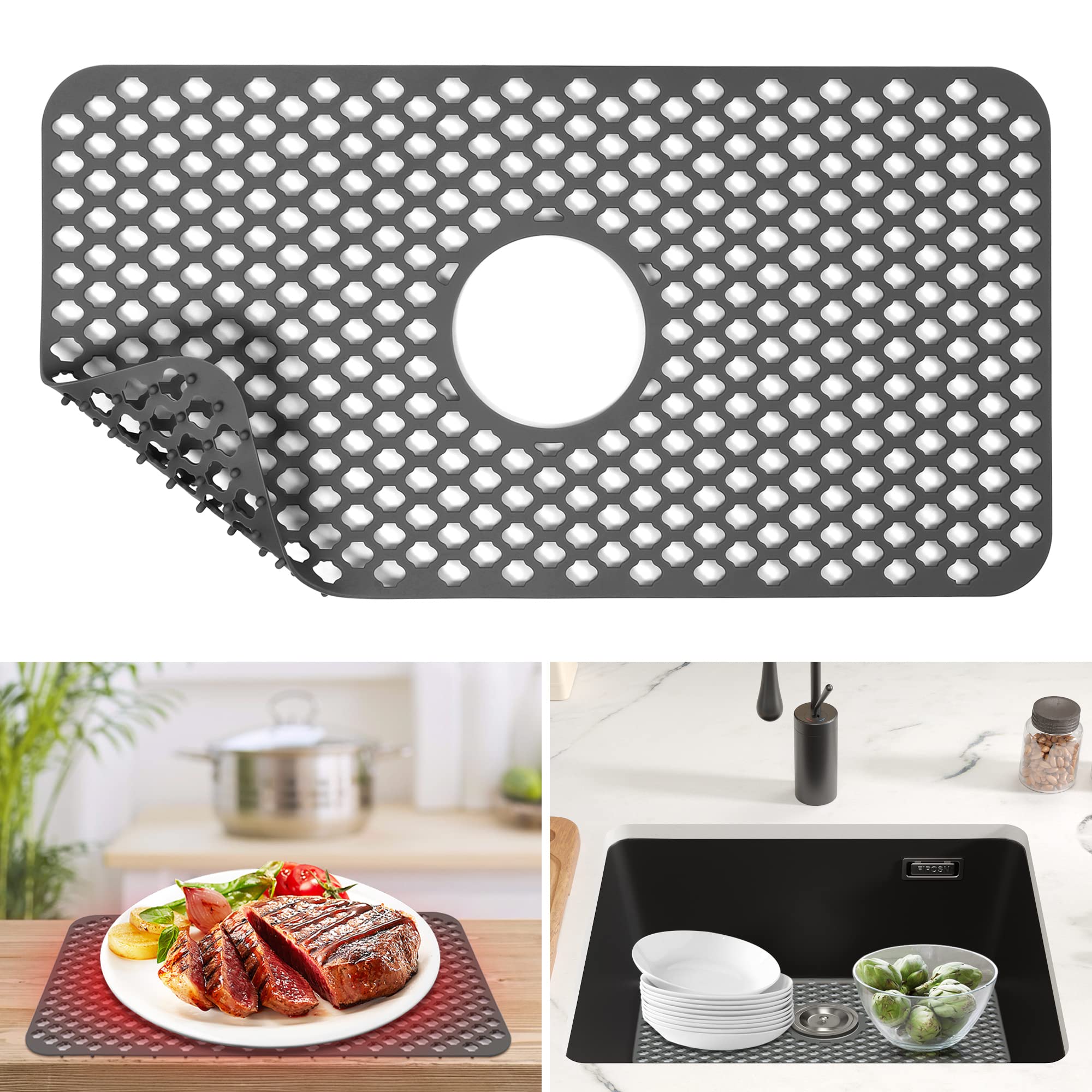 URMONA Sink Protectors for Kitchen Sink, 24.8'' x 13'' Silicone Sink Mat, Sink Mats for Bottom of Kitchen Stainless Steel Sink, Non-Slip Folding Sink Mat for Kitchen Sink