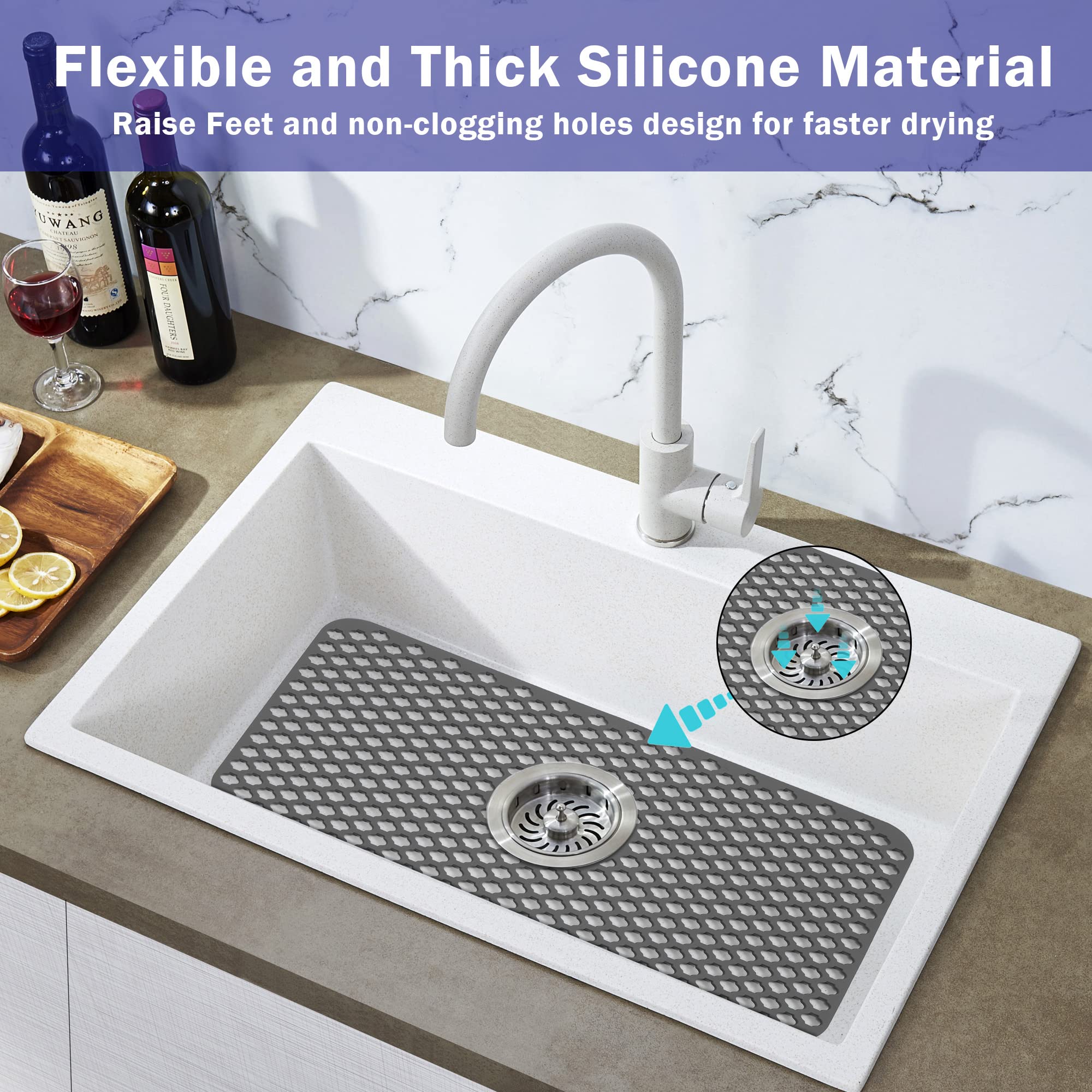 URMONA Sink Protectors for Kitchen Sink, 24.8'' x 13'' Silicone Sink Mat, Sink Mats for Bottom of Kitchen Stainless Steel Sink, Non-Slip Folding Sink Mat for Kitchen Sink