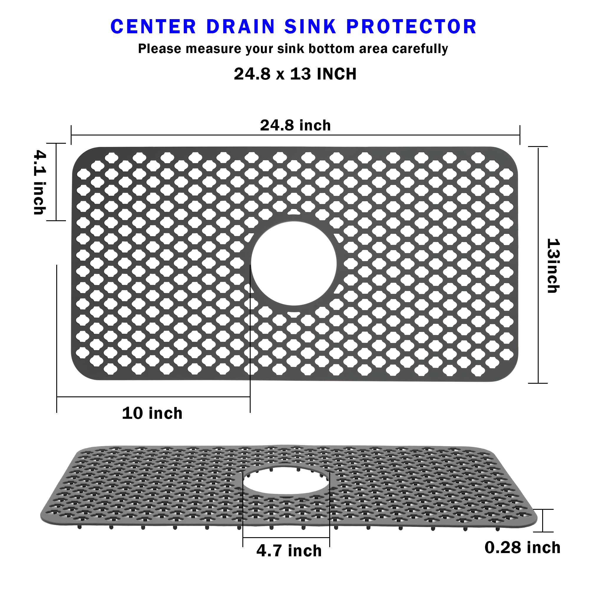 URMONA Sink Protectors for Kitchen Sink, 24.8'' x 13'' Silicone Sink Mat, Sink Mats for Bottom of Kitchen Stainless Steel Sink, Non-Slip Folding Sink Mat for Kitchen Sink