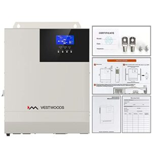 VESTWOODS 48V 5000W Hybrid Solar Inverter 48V DC to AC 110V Pure Sine Wave Off-Grid LED Inverter, 80A MPPT Solar Charge Controller, Max 500V PV Input for 48V Lead Acid or Lithium Battery