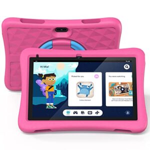 kids tablet, 10 inch tablet for kids, android 13, google kids space, parental control, 2gb ram 32gb storage, hd ips glass screen, 6000mah battery, eva shockproof case, plimpad kids10 (pink)