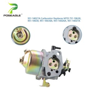 POSEAGLE 951-14027A Carburetor Replaces 751-10638, 951-10638, 951-10638A, 951-14026A, 951-14027A for MTD 170-SU, 270-SU, 270-SUA, 370-SU, 370-SUC Snow Blower Engine