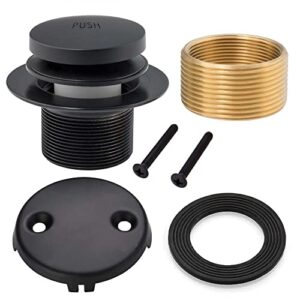 exakey tub drain - tip toe bathtub drain kit with two-hole overflow faceplate, bath tub drain with universal fine thread & coarse brass thread bushing assembly anti-rust matte black