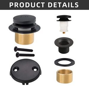 EXAKEY Tub Drain - Tip Toe Bathtub Drain Kit with Two-Hole Overflow Faceplate, Bath Tub Drain with Universal Fine Thread & Coarse Brass Thread Bushing Assembly Anti-Rust Matte Black