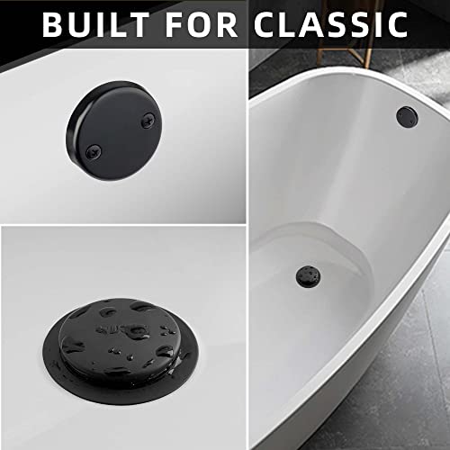 EXAKEY Tub Drain - Tip Toe Bathtub Drain Kit with Two-Hole Overflow Faceplate, Bath Tub Drain with Universal Fine Thread & Coarse Brass Thread Bushing Assembly Anti-Rust Matte Black