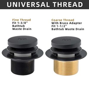 EXAKEY Tub Drain - Tip Toe Bathtub Drain Kit with Two-Hole Overflow Faceplate, Bath Tub Drain with Universal Fine Thread & Coarse Brass Thread Bushing Assembly Anti-Rust Matte Black