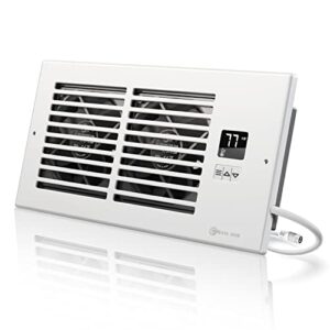 aya gear register booster fan, quiet ac vent fan with thermostat control, heating cooling register booster fan fits 4” x 10” register holes, white
