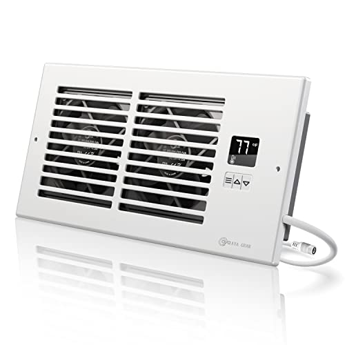 AyA Gear Register Booster Fan, Quiet AC Vent Fan with Thermostat Control, Heating Cooling Register Booster Fan Fits 4” x 10” Register Holes, White