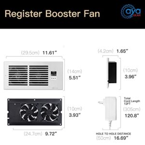 AyA Gear Register Booster Fan, Quiet AC Vent Fan with Thermostat Control, Heating Cooling Register Booster Fan Fits 4” x 10” Register Holes, White