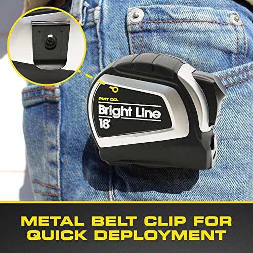 Perfect Measuring Tape - BrightLine High Contrast Dark Mode Easy Read Tape Measure for Low Light Visibility - Heavy Duty Rubber Case 18ft (Inch Fractions) Dual Sided Auto Lock Tape Measure Retractable