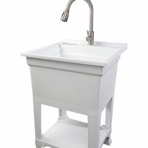 UTILITYSINKS USA-Made Plastic Freestanding 24 in x 24-Inch UtilityTub Heavy Duty Compact Utility Sink Ideal for Workshop, Laundry Room, Garage, Greenhouse, Pet Wash Station (White)