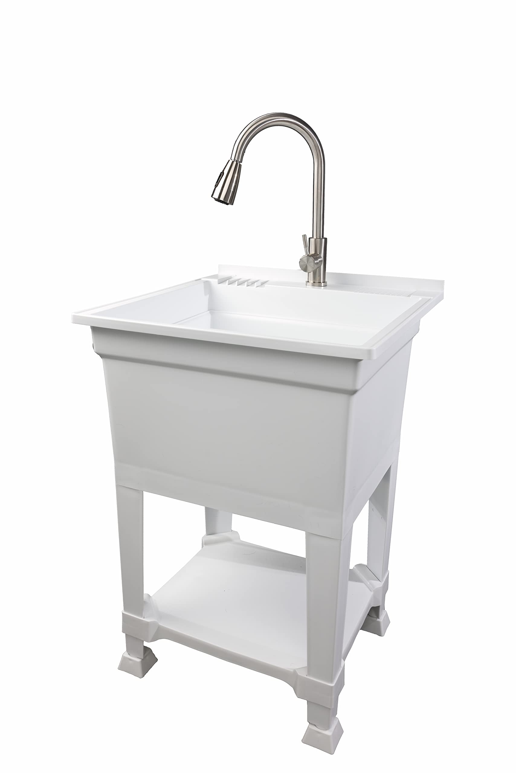 UTILITYSINKS USA-Made Plastic Freestanding 24 in x 24-Inch UtilityTub Heavy Duty Compact Utility Sink Ideal for Workshop, Laundry Room, Garage, Greenhouse, Pet Wash Station (White)