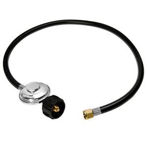 ktuopee propane regulator and hose: 3 feet universal qcc1 replacement hose and regulator for most lp gas grill, patio heater, fire pit and more, low pressure, 3/8 inch female flare nut