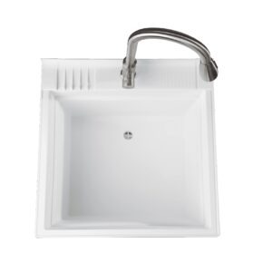 UTILITYSINKS USA-Made Plastic Freestanding 24 in x 24-Inch UtilityTub Heavy Duty Compact Utility Sink Ideal for Workshop, Laundry Room, Garage, Greenhouse, Pet Wash Station (White)