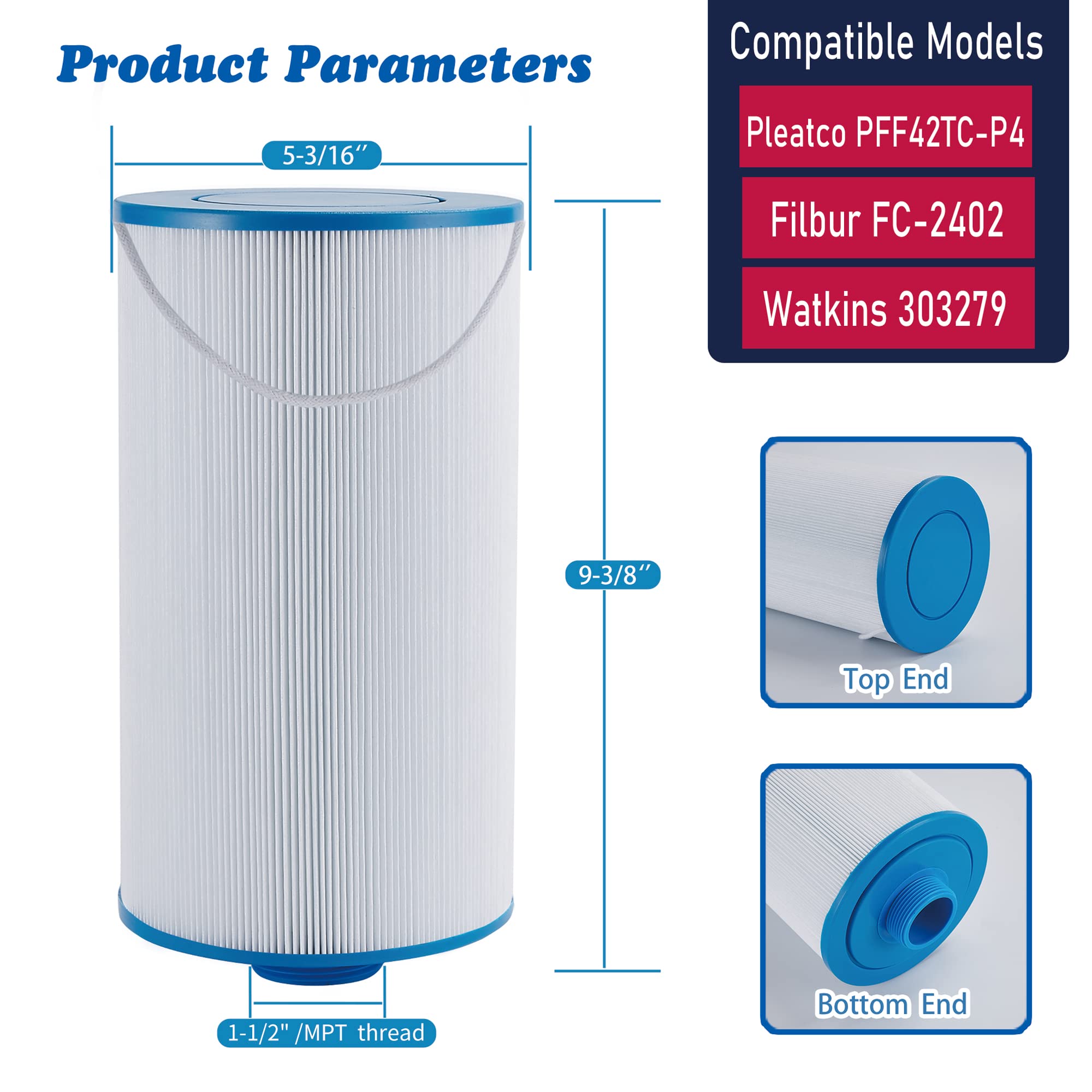 Mamokin 303279 Hot Tub Filter Replaces Filbur FC-2402, 5CH-37, PFF42TC-P4, 78460 and Lifesmart, AquaTerra, Fantasy, Freeflow, Simplicity, Bermuda, Aspire, Azure, Spa Filter-2 Pack