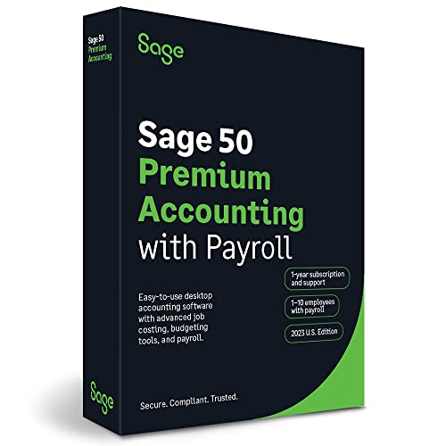 Sage 50 Premium Accounting 2023 U.S. with Payroll 2-User 1-Year Subscription Small Business Accounting Software