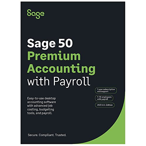 Sage 50 Premium Accounting 2023 U.S. with Payroll 2-User 1-Year Subscription Small Business Accounting Software