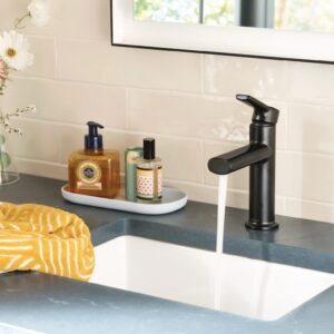 Moen Meena Matte Black One-Handle Single Hole Modern Bathroom Sink Faucet with Optional Deckplate and Drain Assembly, 84794BL