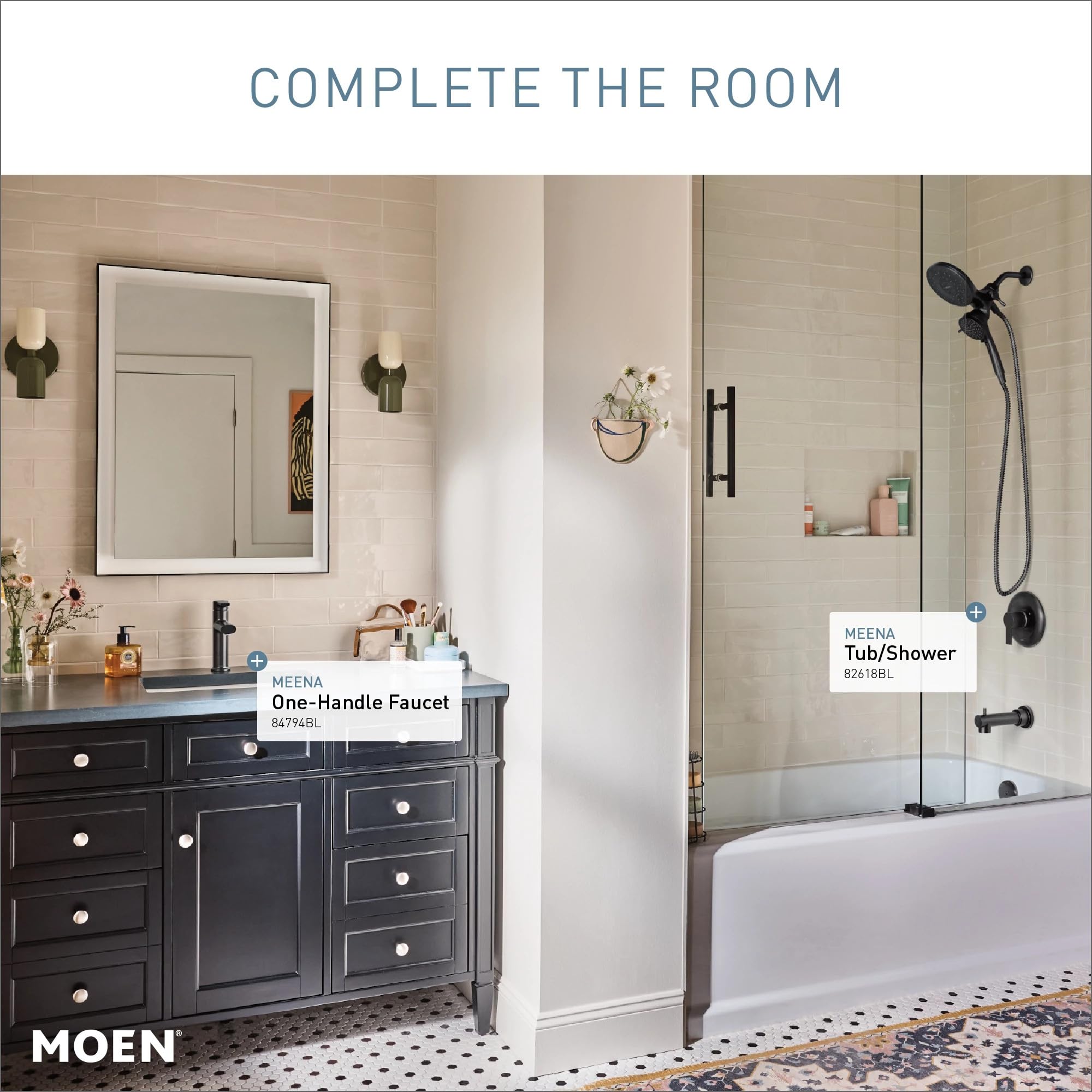 Moen Meena Matte Black One-Handle Single Hole Modern Bathroom Sink Faucet with Optional Deckplate and Drain Assembly, 84794BL