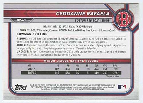 2022 Bowman Prospects #BP-61 Ceddanne Rafaela 1st Bowman Boston Red Sox MLB Baseball Trading Card