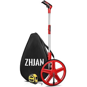 zhjan measuring wheel with back bag,foldable distance measuring wheels in feet and inches, measurement 0-9,999ft,suitable for lawn/hard/soft/wood road measuring