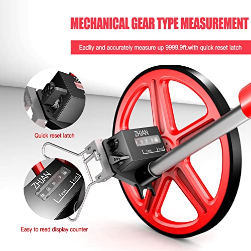 ZHJAN Measuring Wheel with Back Bag,Foldable Distance Measuring Wheels in Feet and Inches, Measurement 0-9,999Ft,Suitable for Lawn/Hard/Soft/Wood Road Measuring