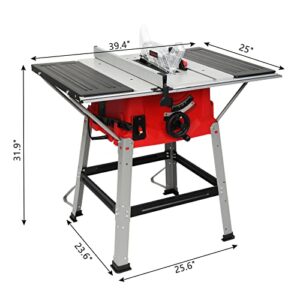 TUFFIOM 10inch Table Saw w/Port for Connecting Dust Collector, Portable Benchtop Table Saw w/ 60T Blade, Stand & Push Stick, 5000RPM, Adjustable Blade Height, 90°Cross Cut & 0-45°Bevel Cut