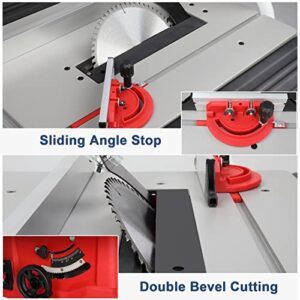 TUFFIOM 10inch Table Saw w/Port for Connecting Dust Collector, Portable Benchtop Table Saw w/ 60T Blade, Stand & Push Stick, 5000RPM, Adjustable Blade Height, 90°Cross Cut & 0-45°Bevel Cut