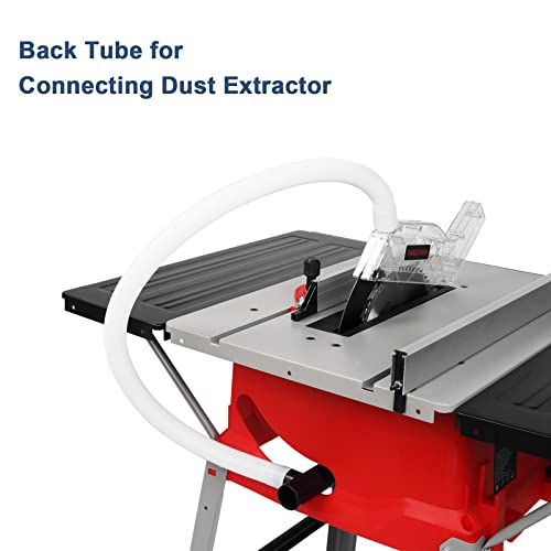 TUFFIOM 10inch Table Saw w/Port for Connecting Dust Collector, Portable Benchtop Table Saw w/ 60T Blade, Stand & Push Stick, 5000RPM, Adjustable Blade Height, 90°Cross Cut & 0-45°Bevel Cut