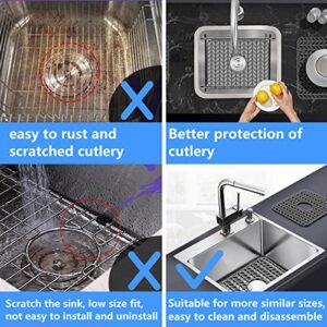 Silicone sink mat protectors for Kitchen 16.4''x 12.5''.JIUBAR Kitchen Sink Protector Grid for Farmhouse Stainless Steel accessory with Center Drain.(Grey)