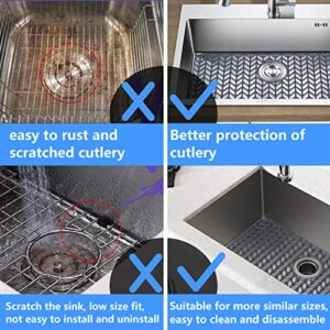 Silicone sink mat protectors for Kitchen 18.2''x 12.5''.JIUBAR Kitchen Sink Protector Grid for Farmhouse Stainless Steel accessory with Center Drain.(Grey)