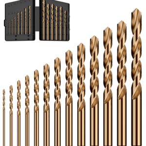 MACXCOIP Cobalt Drill Bit Set, 13Pcs M35 High Speed Steel Jobber Length Drill Bit Kit for Hardened Metal, Stainless Steel, Cast Iron, Wood and Plastic, with Index Storage Case, 1/16"-1/4"