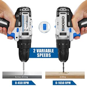 NINOUKO Cordless Power Drill, 20V Electric Impact Drill Driver Set with Battery and Fast Charger, 2 Variable Speed, 23+1+1 Torque Setting, MAX 300 In-lbs, LED and 42pcs Drill Bits Set