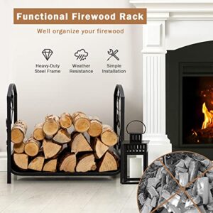 Goplus 19” Small Firewood Rack, Indoor and Outdoor Decorative Firewood Storage Carrier Log Rack with Elegant Leaf Patterns & Raised Legs, Heavy Duty Firewood Holder for Fireplace, Fire Pit